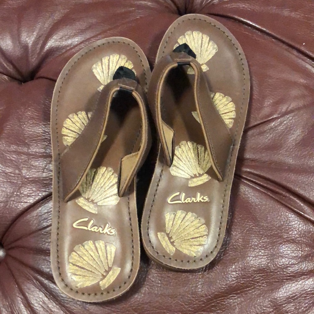 Clarks Brown and Gold Sandals
